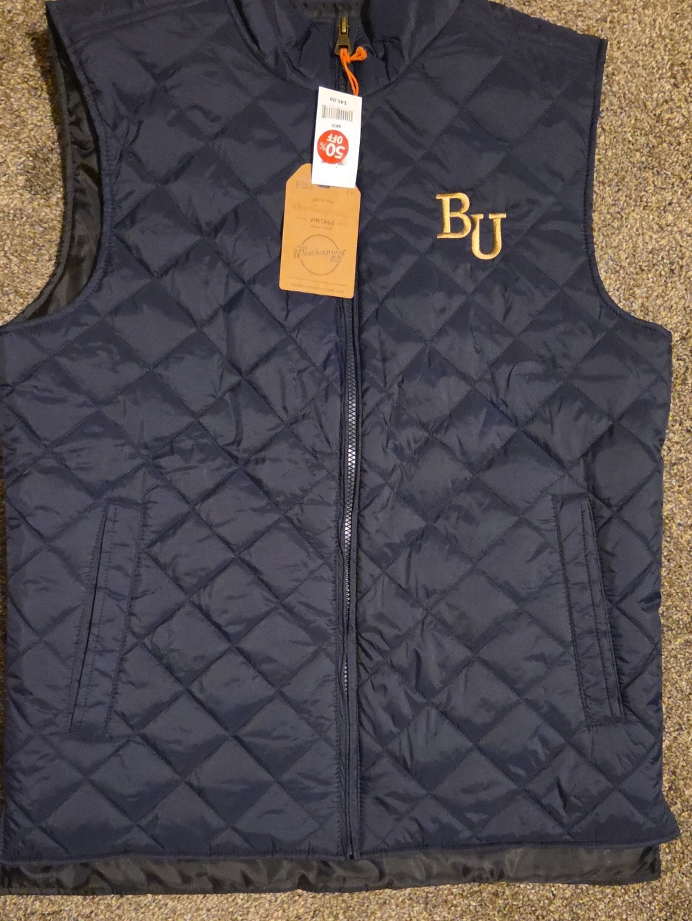 Kids Quilted Navy Vest with BU Embroidery